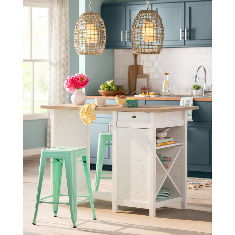 Beachcrest Home Hampton Kitchen Island with Lintel Oak Top & Reviews